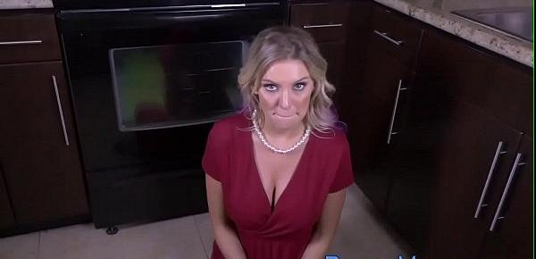  Hot blonde stepmom with huge jugs blows